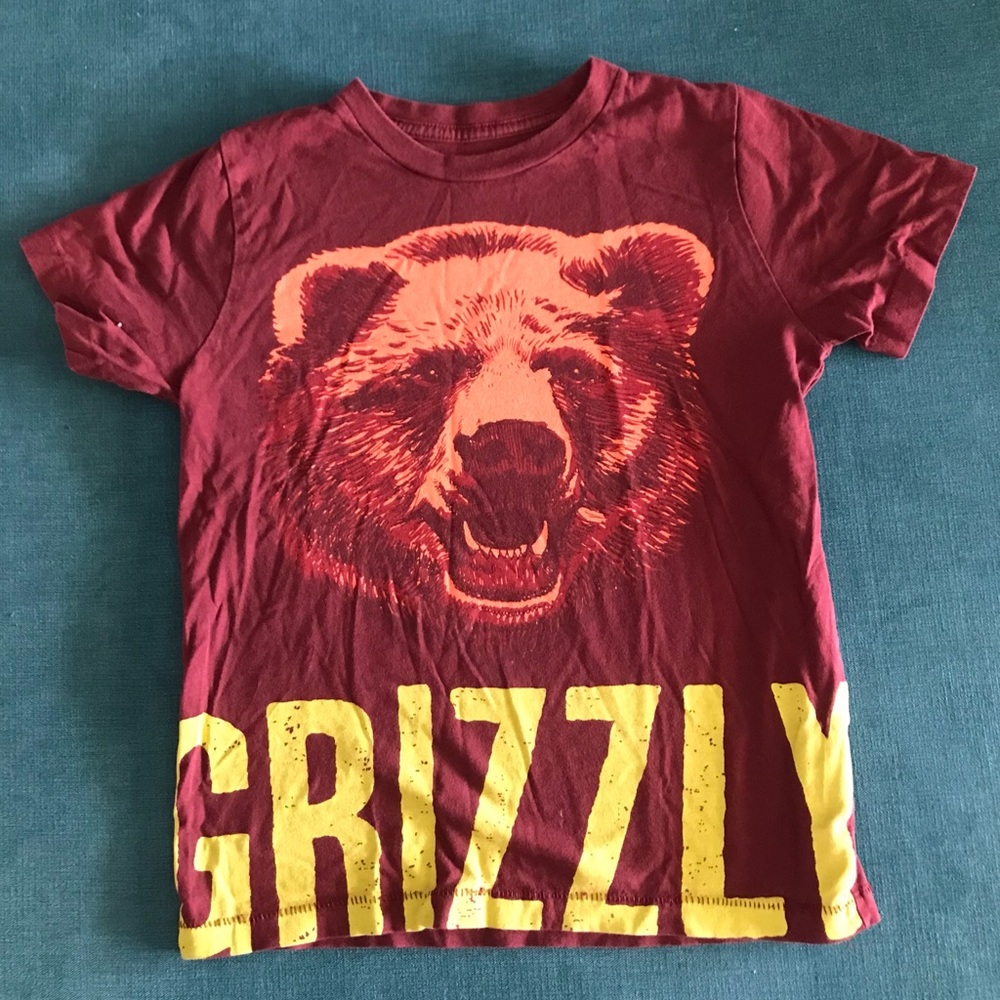 Grizzly Graphic Bear Tee - Burgundy and Yellow - Size 6/7